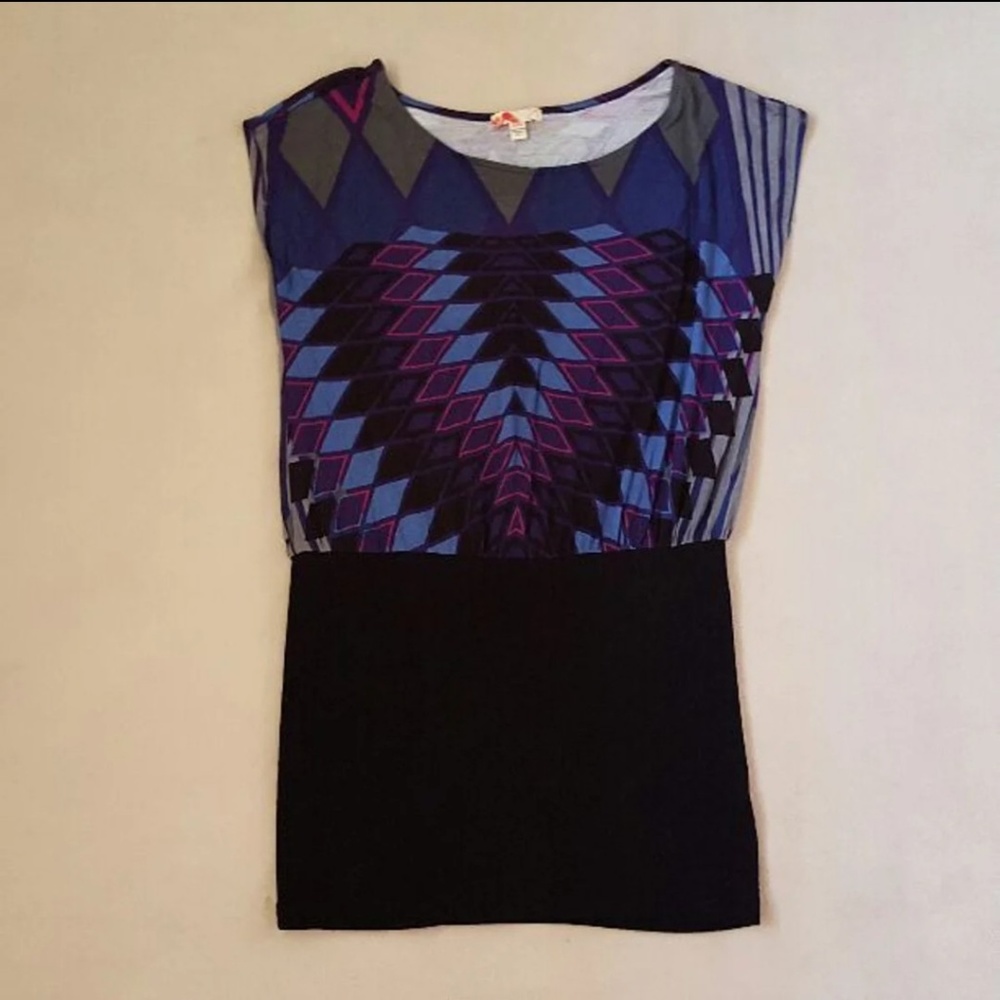 Blue and Black Printed Bodycon Dress Medium